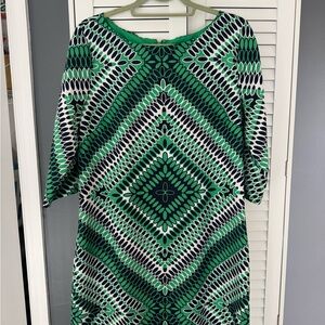Banana Republic Green and Black Long Sleeve Dress
